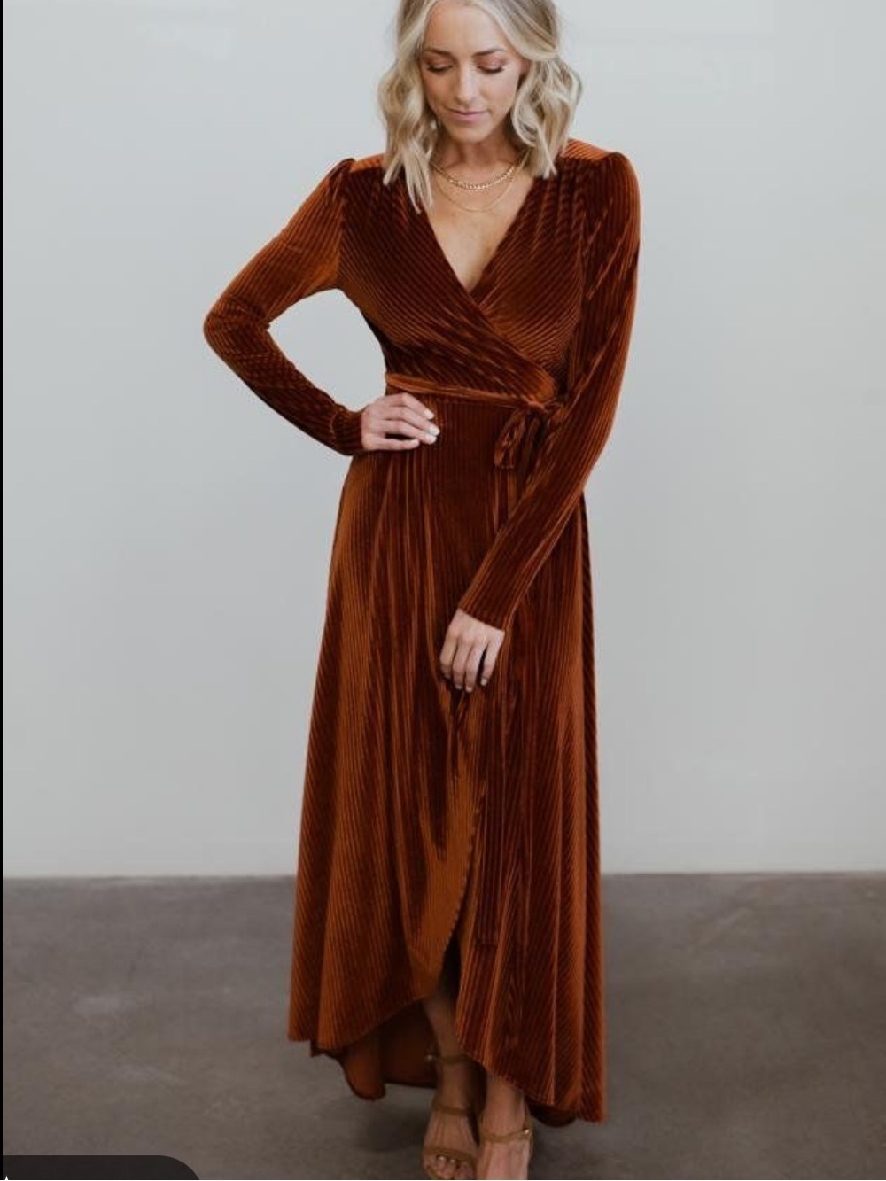 Baltic Born Jada CopperVelvet Wrap Maxi Dress with Long Sleeves
